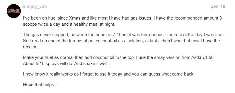 huel user complaint about gas